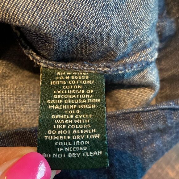 Lauren Ralph Lauren Denim Shift Dress Size 14,Lace-Up Neckline, Embroidery - Picture 2 of 10